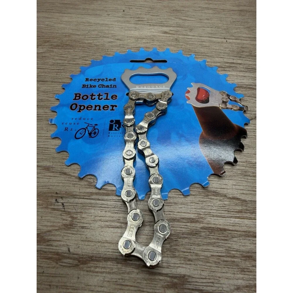 NIB Resource Revival Red Recycled Bike Bicycle Chain Bottle Opener Cyclist Biker